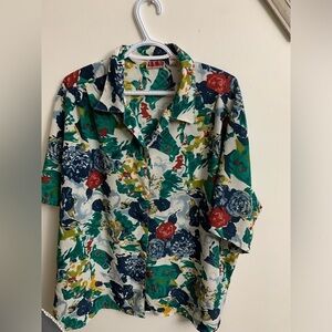 Vintage unisex bottom down shirt floral colorful size 40